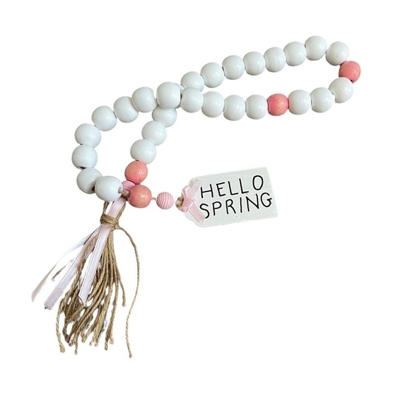 Other - Hello Spring Farmhouse Tassel Wood Bead Tier Tray Decor